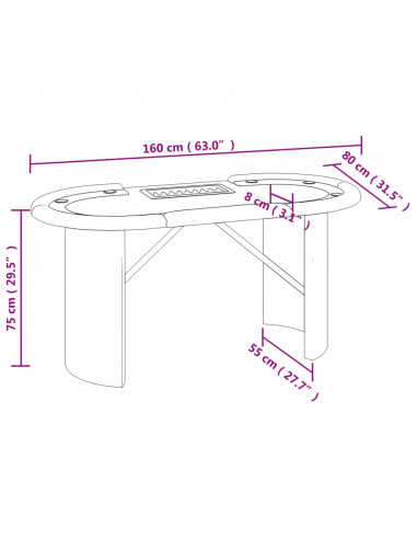 Tavolo da Poker con Vassoio Chip 10 Giocatori Blu 160x80x75 cm