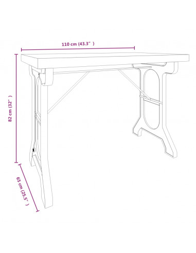 Tavolo da Pranzo 110x65x82cm in Legno Massello di Abete e Ferro