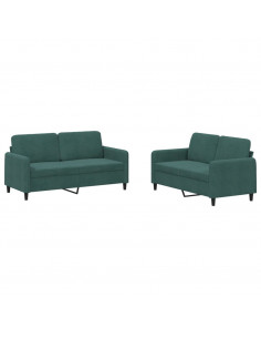 Set di Divani 2 pz Verde Scuro in Velluto 2