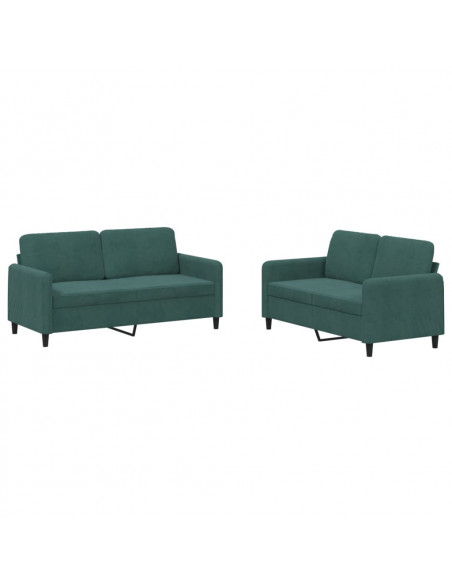Set di Divani 2 pz Verde Scuro in Velluto