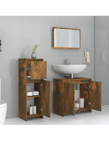 Set Mobili da Bagno 3 pz Rovere Fumo in Legno Multistrato