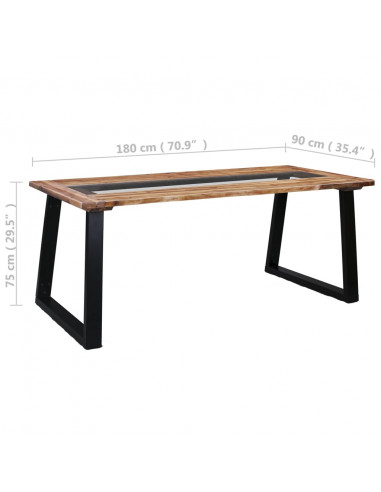 Tavolo da Pranzo 180x90x75 cm in Legno Massello Acacia e Vetro