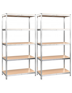 Scaffali Resistenti 5 Strati 2 pz Argento Acciaio e Multistrato 2