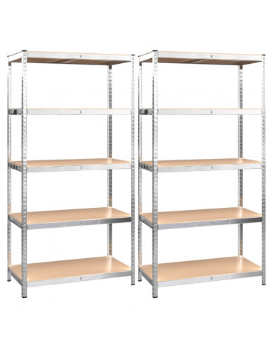 Scaffali Resistenti 5 Strati 2 pz Argento Acciaio e Multistrato