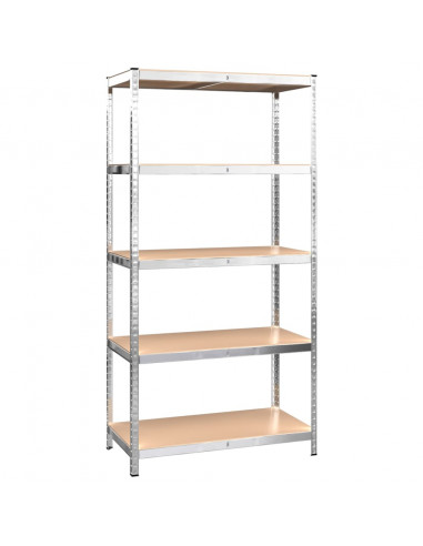 Scaffali Resistenti 5 Strati 2 pz Argento Acciaio e Multistrato