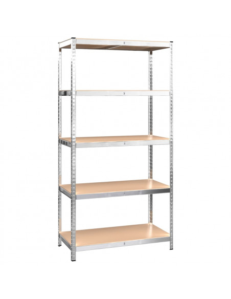 Scaffali Resistenti 5 Strati 2 pz Argento Acciaio e Multistrato
