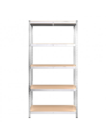 Scaffali Resistenti 5 Strati 2 pz Argento Acciaio e Multistrato
