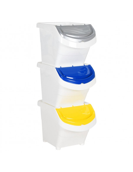 Cestini per Rifiuti Impilabili con Coperchi 3pz Bianchi PP 78 L