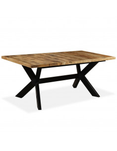 Tavolo da Pranzo in Massello di Mango e Acciaio a Croce 180 cm