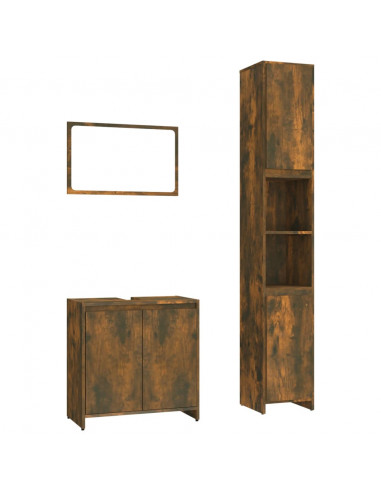 Set Mobili da Bagno 3 pz Rovere Fumo in Legno Multistrato