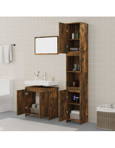 Set Mobili da Bagno 3 pz Rovere Fumo in Legno Multistrato