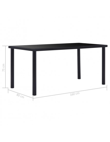 Tavolo da Pranzo Nero 160x80x75 cm in Vetro Temperato
