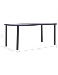 Tavolo da Pranzo Nero e Grigio Cemento 160x80x75 cm in MDF