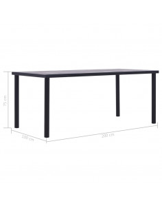 Tavolo da Pranzo Nero e Grigio Cemento 200x100x75 cm in MDF