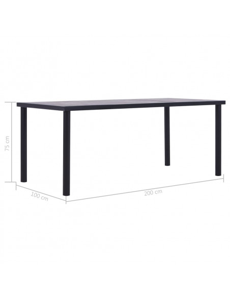 Tavolo da Pranzo Nero e Grigio Cemento 200x100x75 cm in MDF