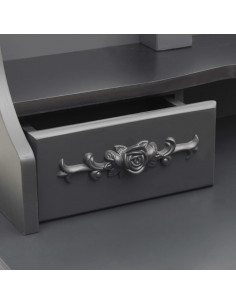 Tavolo da Trucco con Sgabello e Specchio Pieghevole in 3 Grigio