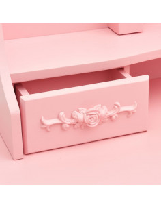 Tavolo da Trucco con Sgabello e Specchio Pieghevole in 3 Rosa