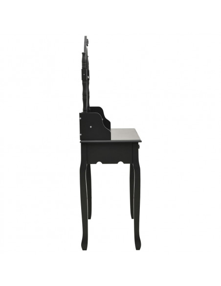 Tavolo da Trucco con Sgabello Nero 75x69x140 cm Legno Paulownia