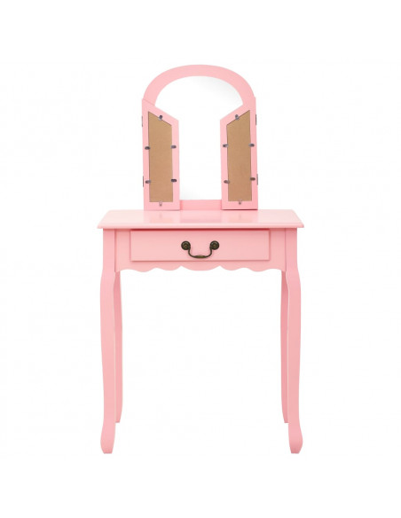 Tavolo da Trucco con Sgabello Rosa 65x36x128 cm Paulownia e MDF