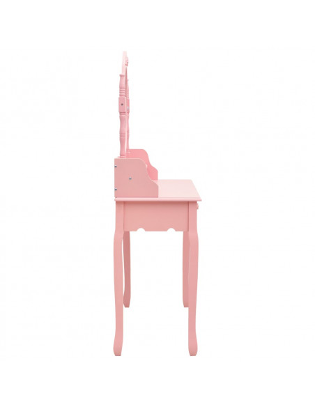 Tavolo da Trucco con Sgabello Rosa 75x69x140 cm Legno Paulownia
