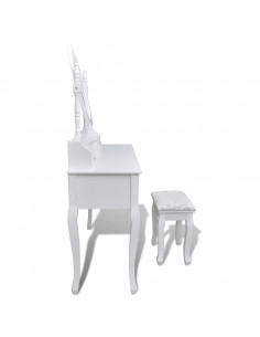 Tavolo da Trucco con Specchio e Sgabello 7 Cassetti Bianco