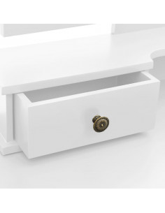 Tavolo da Trucco e Sgabello Bianco 100x40x146cm Legno Paulownia