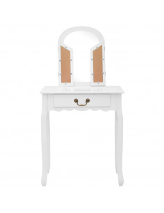 Tavolo da Trucco e Sgabello Bianco 65x36x128 cm Paulownia e MDF