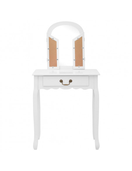 Tavolo da Trucco e Sgabello Bianco 65x36x128 cm Paulownia e MDF