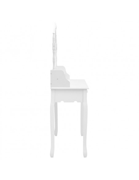 Tavolo da Trucco e Sgabello Bianco 75x69x140 cm Legno Paulownia
