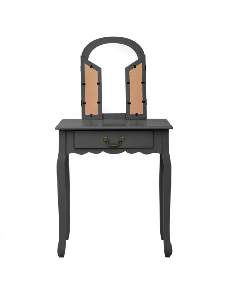 Tavolo da Trucco e Sgabello Grigio 65x36x128 cm Paulownia e MDF