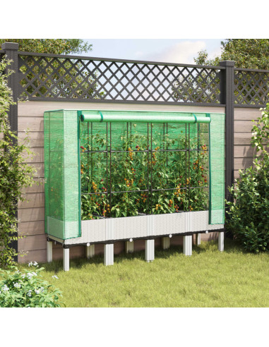 Letto Rialzato con Copertura Serra Effetto Rattan 160x40x140 cm