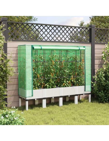 Letto Rialzato con Copertura Serra Effetto Rattan 160x40x140 cm