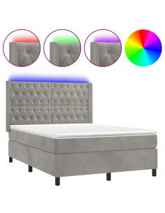 Letto a Molle Materasso e LED Grigio Chiaro 140x190 cm Velluto 2