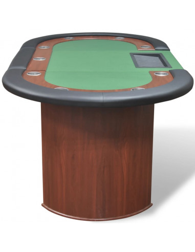 Tavolo Poker 10 Giocatori Postazione Dealer Vassoio Chip Verde