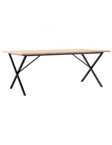 Tavolo Pranzo Telaio a X 200x100x75,5 cm Massello Pino e Ghisa