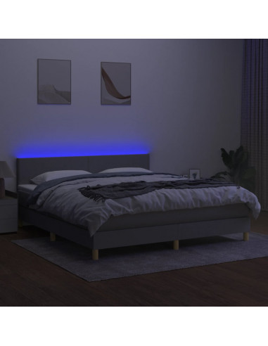 Letto a Molle Materasso e LED Grigio Chiaro 160x200 cm Tessuto