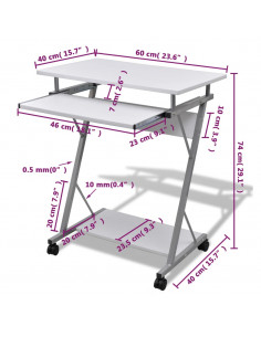 Tavolo Scrivania per Computer con Ripiano Estraibile Bianco