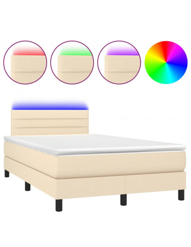 Letto a Molle con Materasso e LED Crema 120x190 cm in Tessuto