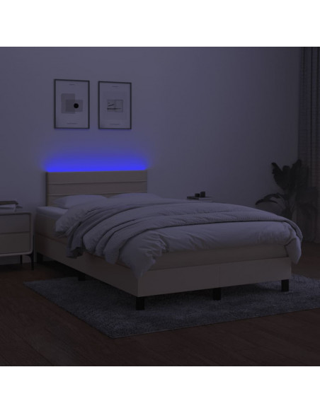 Letto a Molle con Materasso e LED Crema 120x190 cm in Tessuto
