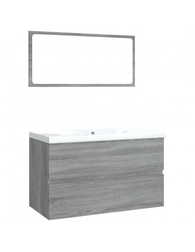 Set di Mobili da Bagno Grigio Sonoma in Legno Multistrato