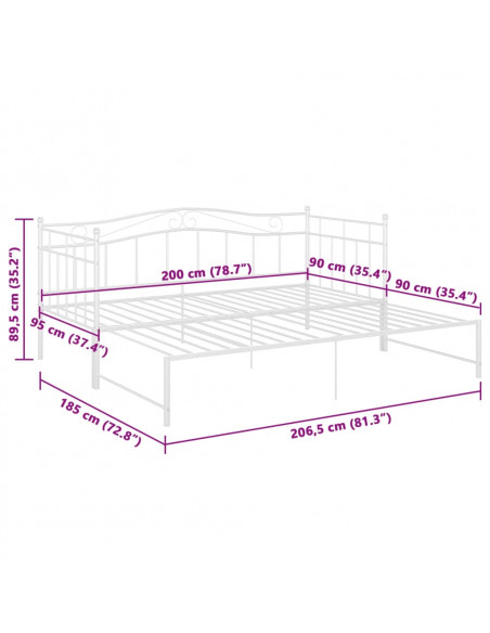 Telaio Divano Letto Estraibile Bianco in Metallo 90x200 cm