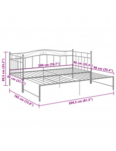Telaio Divano Letto Estraibile Grigio in Metallo 90x200 cm
