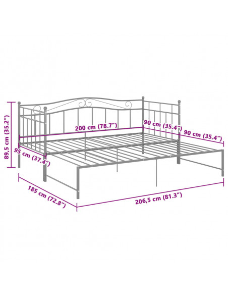 Telaio Divano Letto Estraibile Grigio in Metallo 90x200 cm