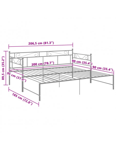Telaio Divano Letto Estraibile Grigio in Metallo 90x200 cm