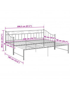 Telaio Divano Letto Estraibile Grigio in Metallo 90x200 cm