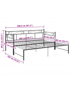 Telaio Divano Letto Estraibile Nero in Metallo 90x200 cm