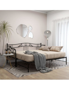 Telaio Divano Letto Estraibile Nero in Metallo 90x200 cm