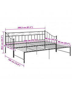 Telaio Divano Letto Estraibile Nero in Metallo 90x200 cm