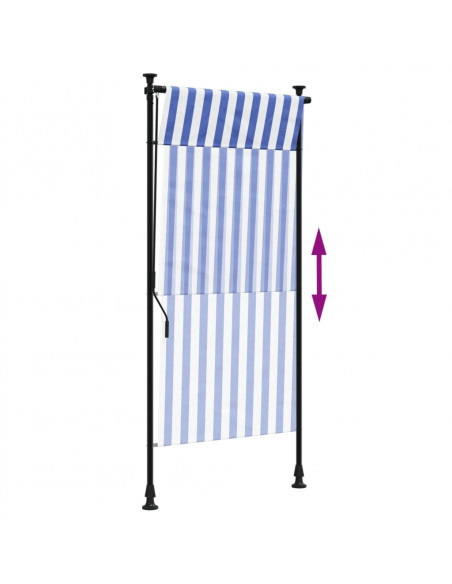 Tenda a Rullo Esterno Blu e Bianca 100x270cm Tessuto e Acciaio