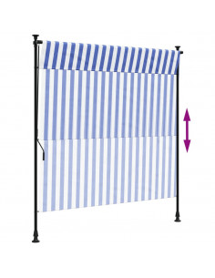 Tenda a Rullo Esterno Blu e Bianca 150x270cm Tessuto e Acciaio